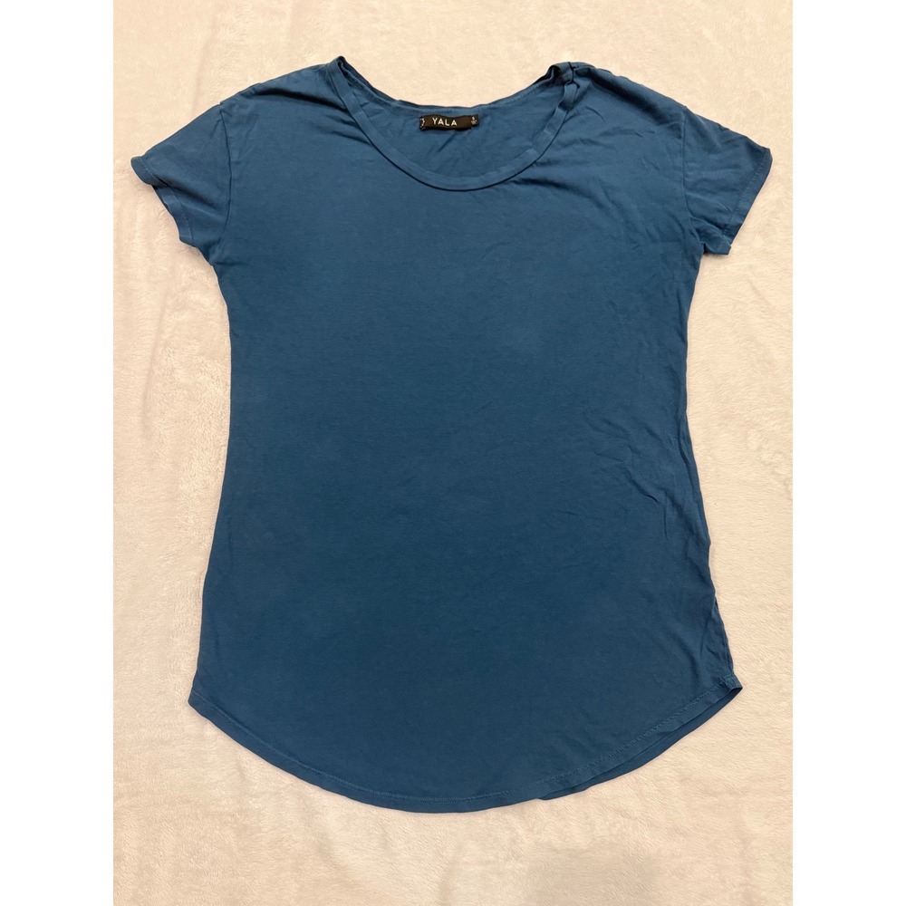 YALA Organic Cotton Jersey Scoop Neck Tee Teal Blue‎ Short Sleeve USA Small